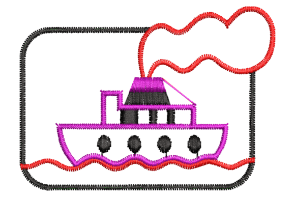 Cute Cartoon Steamboat Embroidery Design