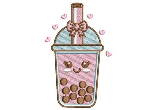 Kawaii Pink Boba Tea Embroidery Review